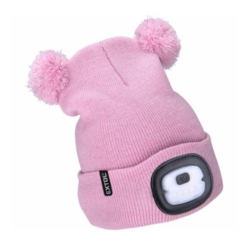 Extol - Touca infantil com luz frontal e bateria recarregável 250 mAh via USB, rosa com pompons