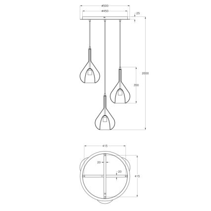 Fabas Luce 3481-47-297 - Candelabro suspenso LILA 3xE27/40W/230V dourada/cinzento/transparente
