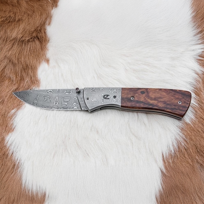 Faca Damasco dobrável 8 cm ironwood