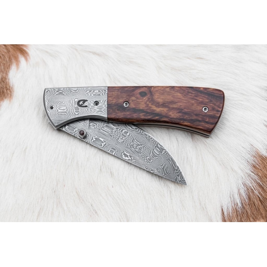 Faca Damasco dobrável 8 cm ironwood
