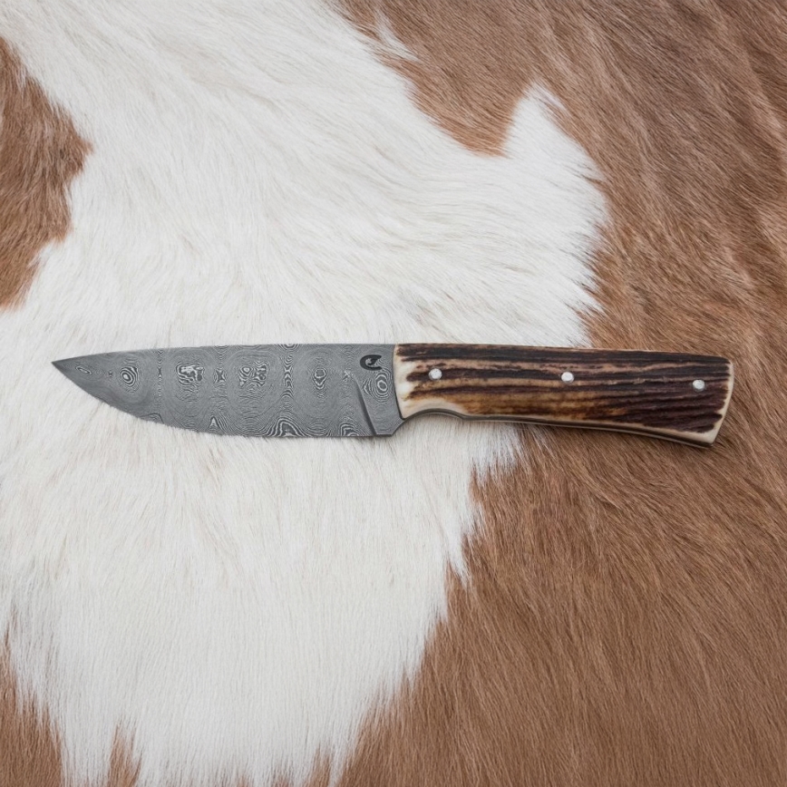 Faca de caça em damasco 11 cm chifre de veado