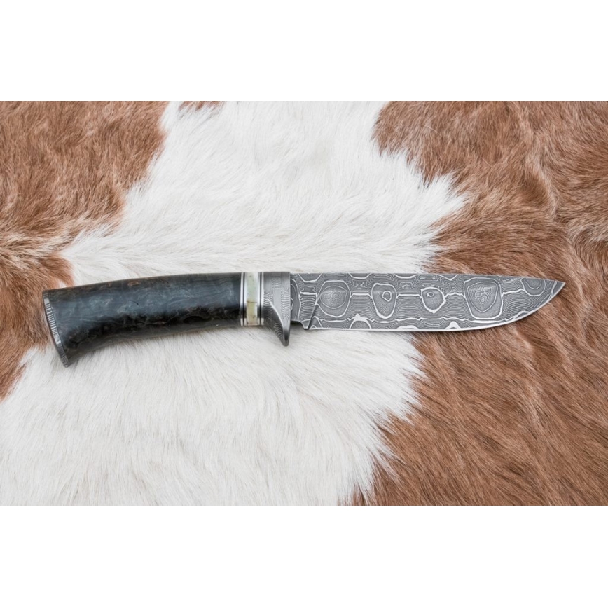 Faca de caça em damasco 13,8 cm Bétula/osso de camelo