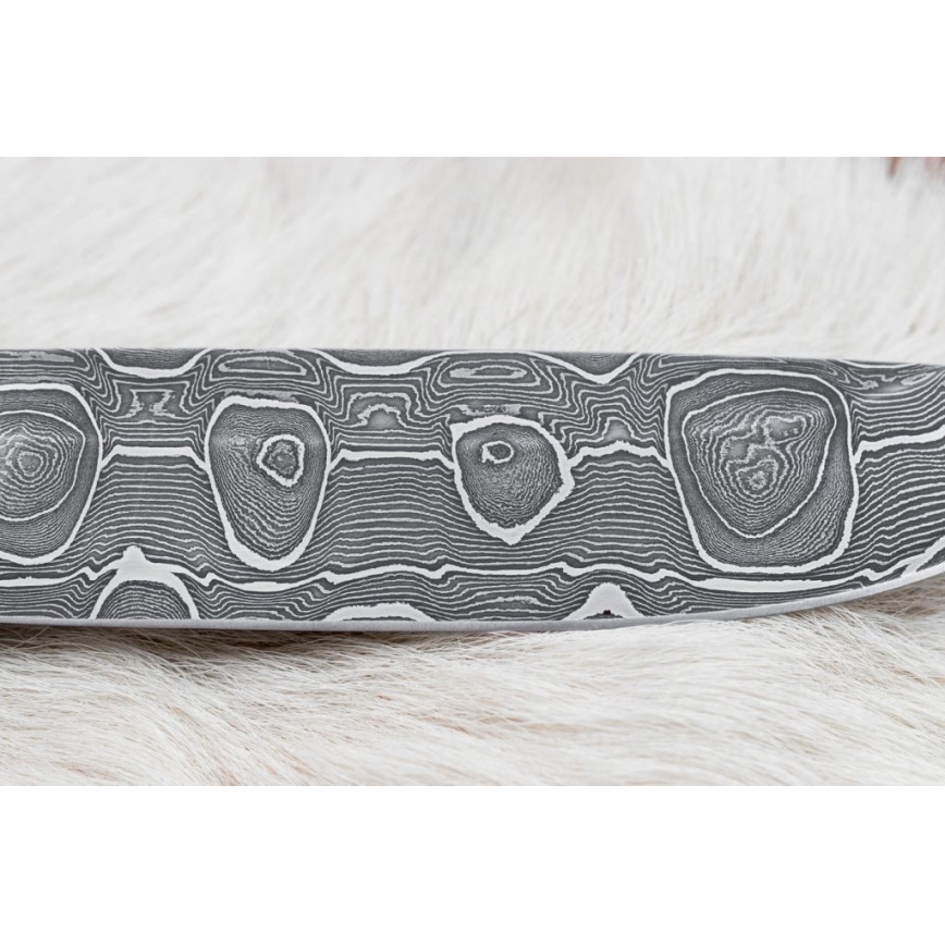 Faca de caça em damasco 13,8 cm Bétula/osso de camelo