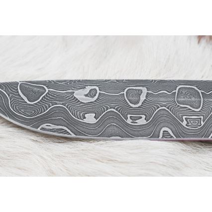 Faca de caça em damasco 13,8 cm Bétula/osso de camelo