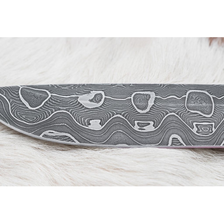 Faca de caça em damasco 13,8 cm Bétula/osso de camelo