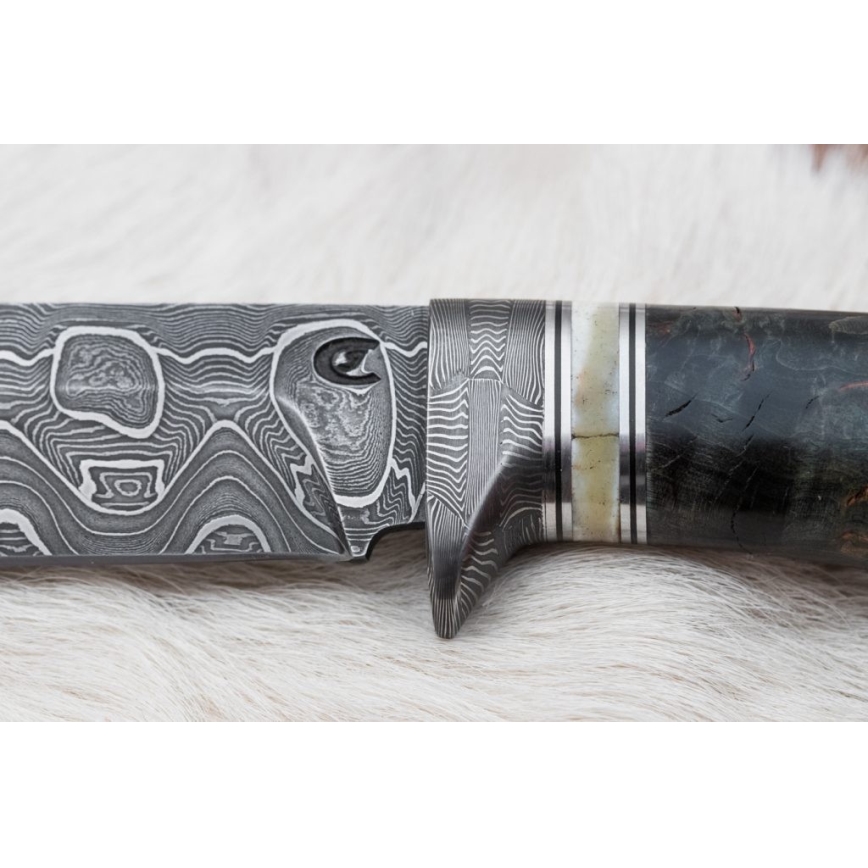 Faca de caça em damasco 13,8 cm Bétula/osso de camelo
