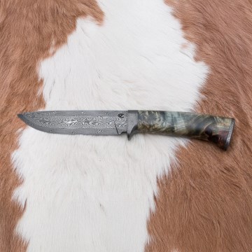 Faca de caça em damasco 14 cm castanheiro