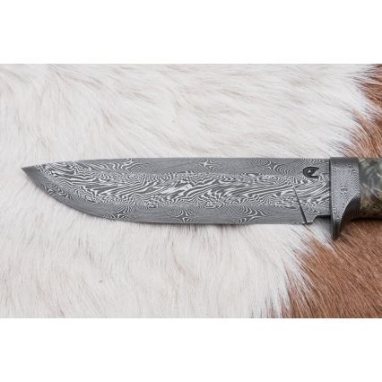 Faca de caça em damasco 14 cm castanheiro