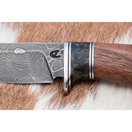 Faca de caça em damasco 9,7 cm nogueira/ácer