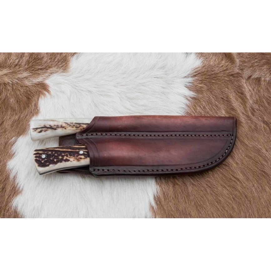 Faca de caça em damasco com mini-serra 11 cm chifre de veado