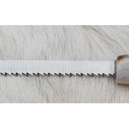 Faca de caça em damasco com mini-serra 11 cm chifre de veado