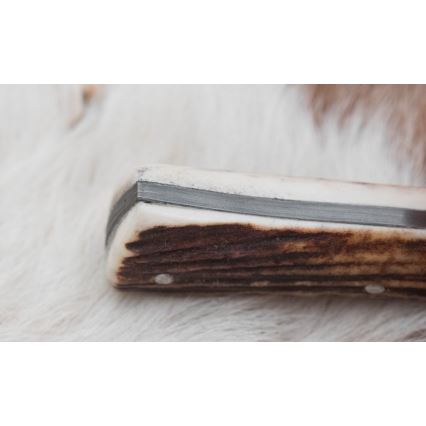 Faca de caça em damasco com mini-serra 11 cm chifre de veado