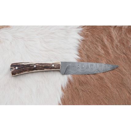 Faca de caça em Damasco com mini-serra 12 cm chifre de veado