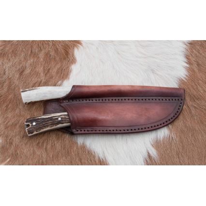 Faca de caça em Damasco com mini-serra 12 cm chifre de veado