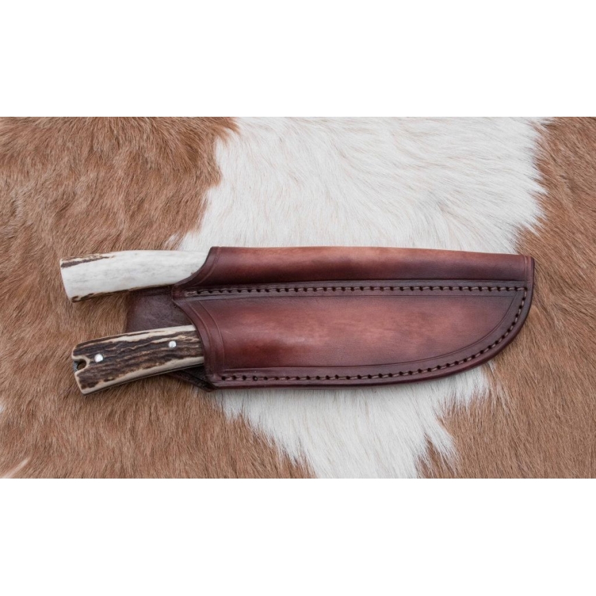 Faca de caça em Damasco com mini-serra 12 cm chifre de veado