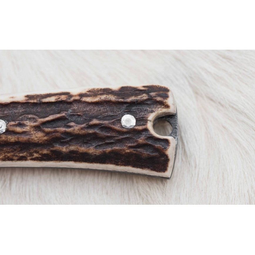 Faca de caça em Damasco com mini-serra 12 cm chifre de veado