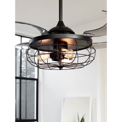 FANAWAY 212920 - Ventilador de teto LED INDUSTRI 3xE27/4W/230V preto + comando à distância