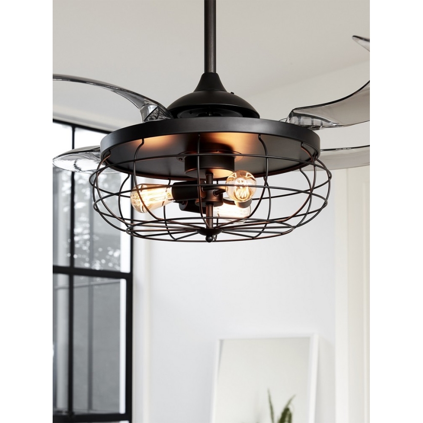 FANAWAY 212920 - Ventilador de teto LED INDUSTRI 3xE27/4W/230V preto + comando à distância