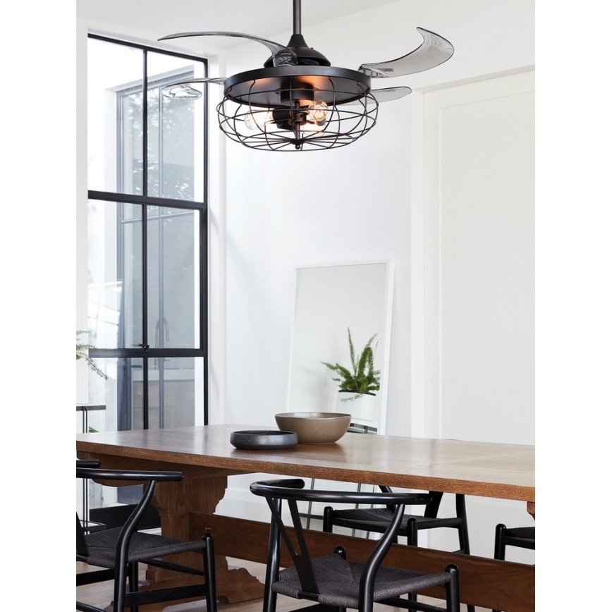 FANAWAY 212920 - Ventilador de teto LED INDUSTRI 3xE27/4W/230V preto + comando à distância