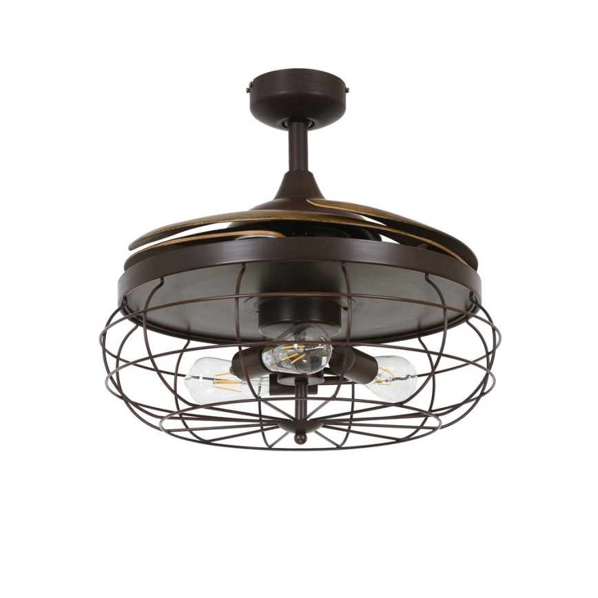 FANAWAY 212921 - Ventilador de teto LED INDUSTRI 3xE27/4W/230V castanho + comando à distância