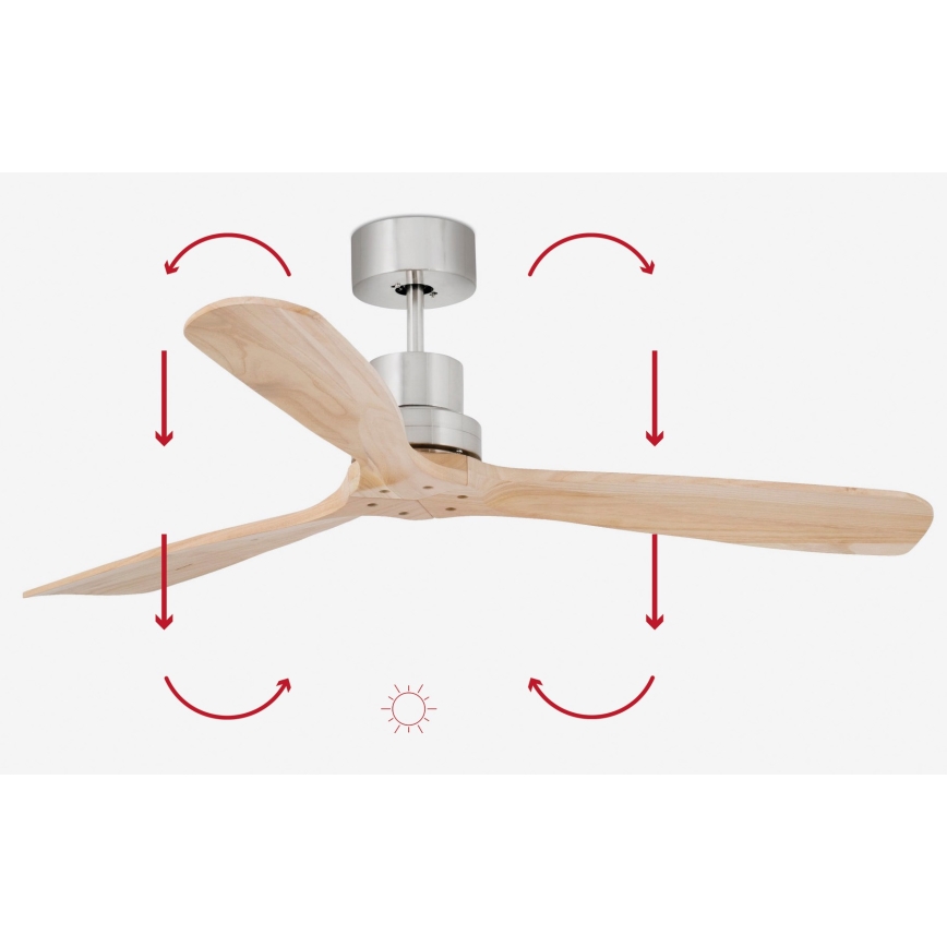 FARO 33373DC - Ventilador de teto LANTAU madeira/cromado fosco diâmetro 132 cm + controlo remoto