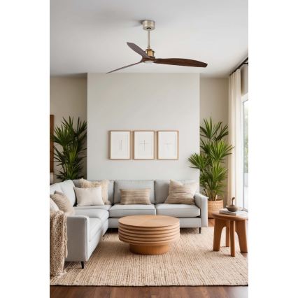 FARO 33398WT - Ventilador de teto JUST FAN M, diâmetro 128 cm, castanho/latão, Wi-Fi Tuya + controlo remoto