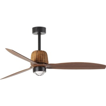 FARO 33435WT1N - Ventilador de tecto LED dimerizável WEAVER M LED/16W/230V Ø 128 cm castanho/preto Wi-Fi Tuya + controlo remoto