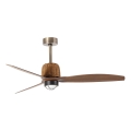 FARO 334361N - Ventilador de teto com LED regulável WEAVER M LED/16W/230V Ø 128 cm castanho/latão + controlo remoto