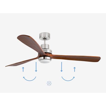 FARO 33463DC - Ventilador de teto LED LANTAU LED/12W/230V madeira/cromado fosco diâmetro 168 cm + comando à distância