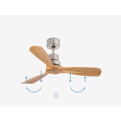 FARO 33509DC - Ventilador de teto MINI LANTAU cromo mate/madeira diâmetro 107 cm + controlo remoto