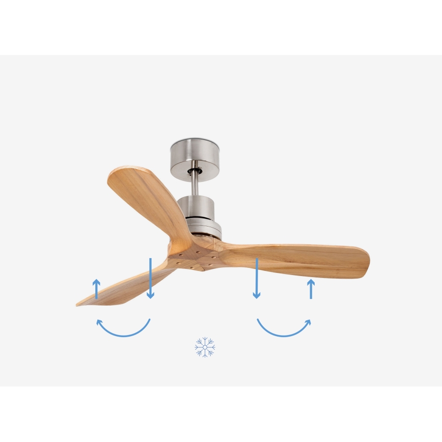 FARO 33509DC - Ventilador de teto MINI LANTAU cromo mate/madeira diâmetro 107 cm + controlo remoto