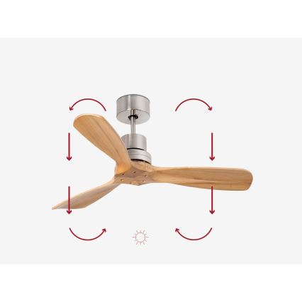 FARO 33509DC - Ventilador de teto MINI LANTAU cromo mate/madeira diâmetro 107 cm + controlo remoto