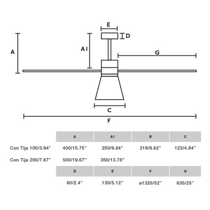 FARO 33761WT-23 - Ventilador de teto com luz LED regulável AMELIA L CONE LED/20W/230V 2700/3500/5000K preto diâmetro 132 cm Wi-Fi Tuya + controlo remoto