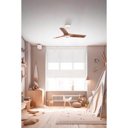 FARO 33805-1TW - Ventilador de teto LED dimável HEYWOOD S LED/10W/230V 2700/3000/4000K madeira/branco diâmetro 90 cm + controlo remoto