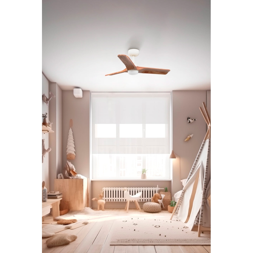 FARO 33805-1TW - Ventilador de teto LED dimável HEYWOOD S LED/10W/230V 2700/3000/4000K madeira/branco diâmetro 90 cm + controlo remoto