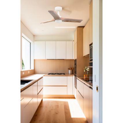 FARO 33805WT-1TW - Ventilador de teto LED regulável HEYWOOD S LED/10W/230V 2700/4000/6000K madeira/branco Ø 90 cm Wi-Fi Tuya + controlo remoto