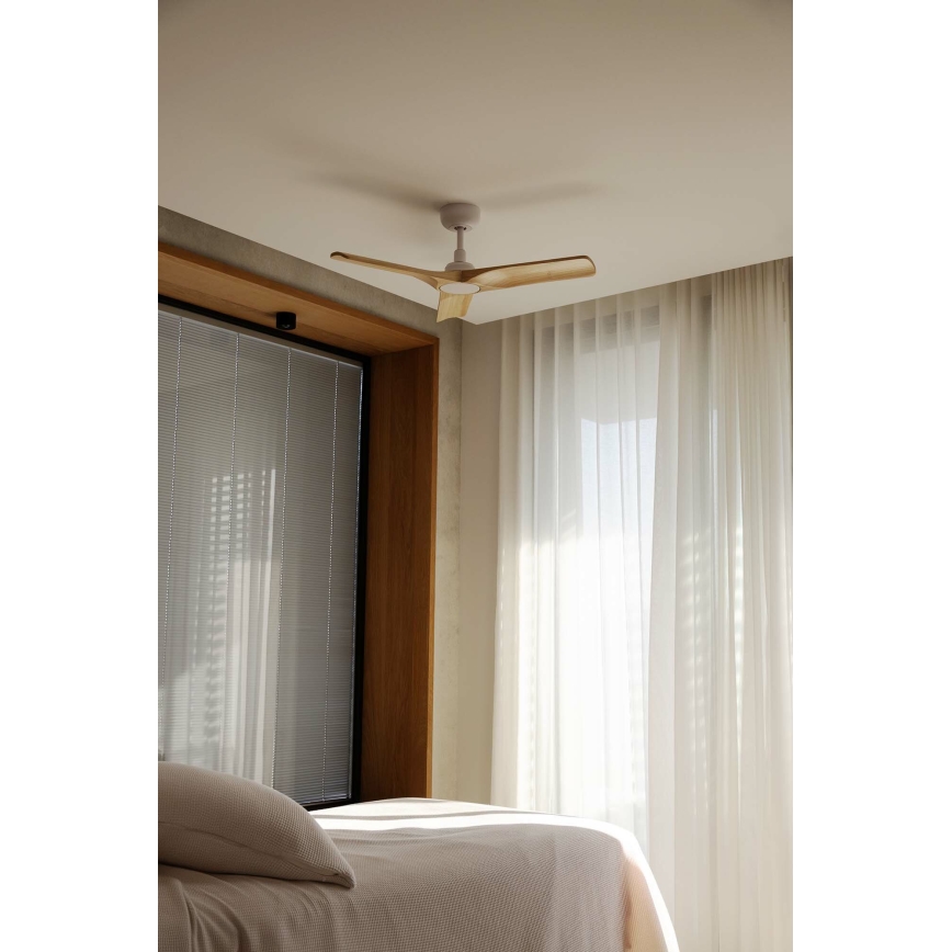 FARO 33805WT - Ventilador de teto HEYWOOD com madeira/branco diâmetro 90 cm Wi-Fi Tuya + controlo remoto