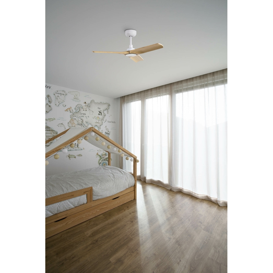 FARO 33805WT - Ventilador de teto HEYWOOD com madeira/branco diâmetro 90 cm Wi-Fi Tuya + controlo remoto