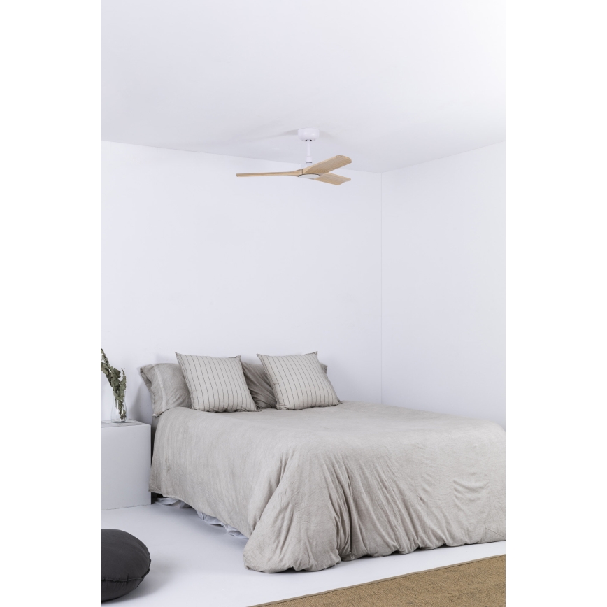 FARO 33805WT - Ventilador de teto HEYWOOD com madeira/branco diâmetro 90 cm Wi-Fi Tuya + controlo remoto