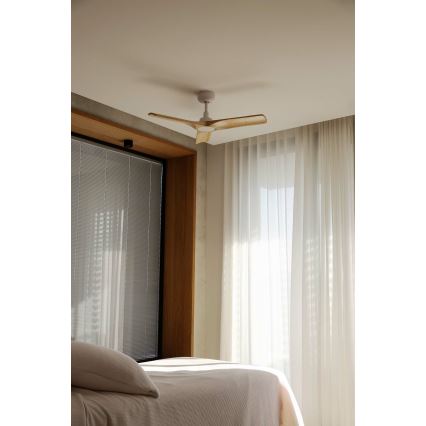 FARO 33805WT - Ventilador de teto HEYWOOD com madeira/branco diâmetro 90 cm Wi-Fi Tuya + controlo remoto