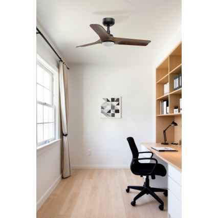 FARO 33806-1TW - Ventilador de teto dimável HEYWOOD S com LED/10W/230V 2700/3000/4000K, madeira/preto Ø 90 cm + controlo remoto