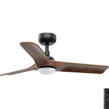FARO 33806-1TW - Ventilador de teto dimável HEYWOOD S com LED/10W/230V 2700/3000/4000K, madeira/preto Ø 90 cm + controlo remoto