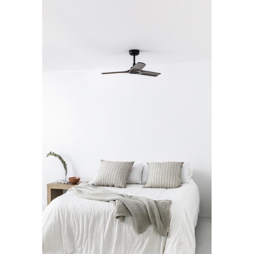 FARO 33806WT - Ventilador de teto HEYWOOD S madeira/preto Ø 90 cm Wi-Fi Tuya + controlo remoto