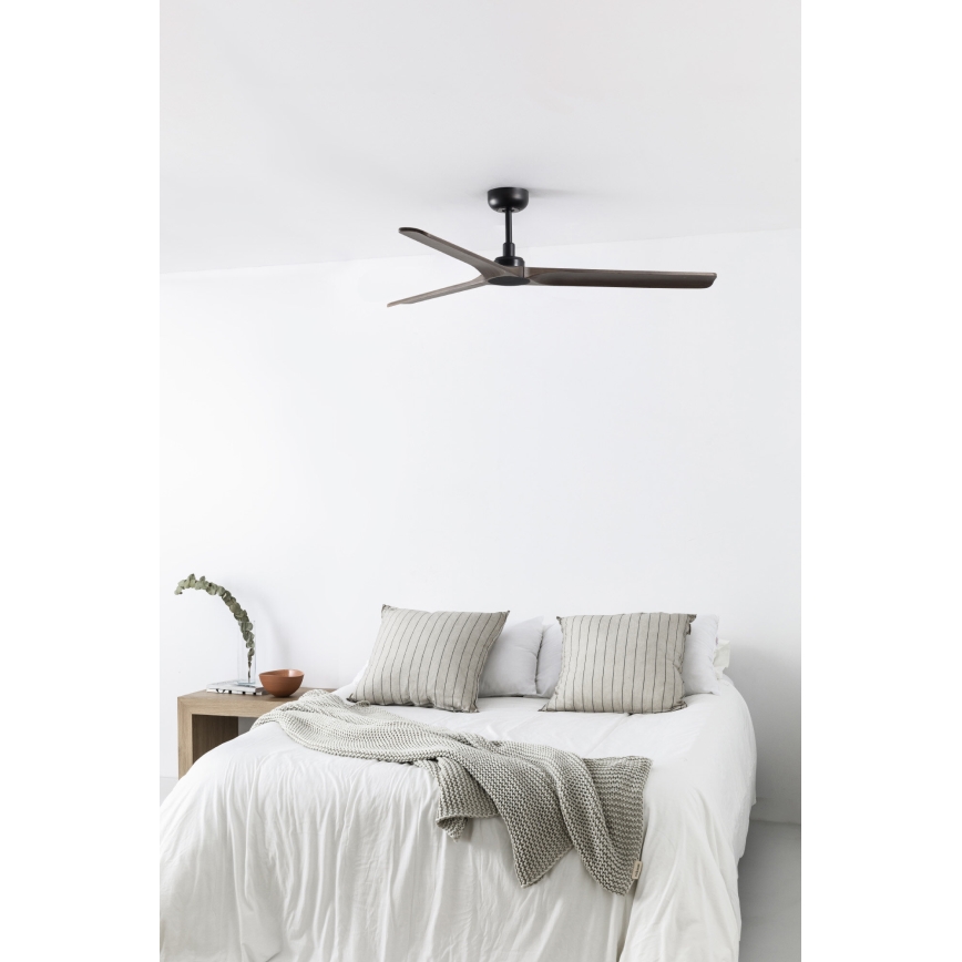 FARO 33809WT - Ventilador de teto HEYWOOD L madeira/preto diâmetro 132 cm Wi-Fi Tuya + controlo remoto