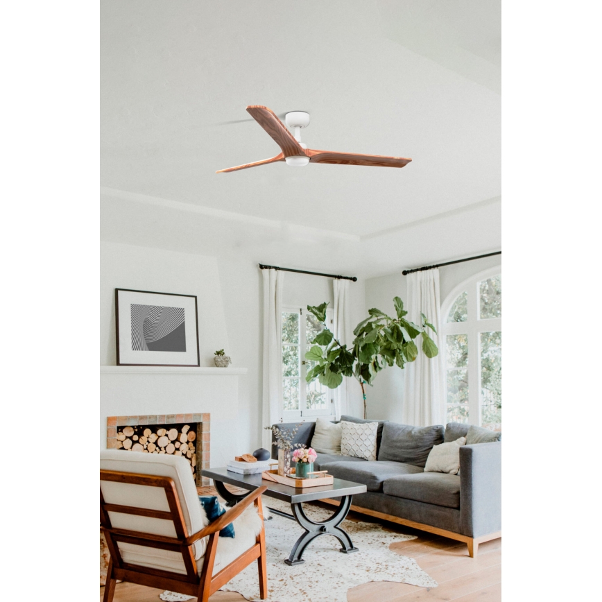 FARO 33810-1TW - Ventoinha de teto LED com regulação HEYWOOD L LED/10W/230V 2700/4000/6000K madeira/branco diâmetro 132 cm + comando