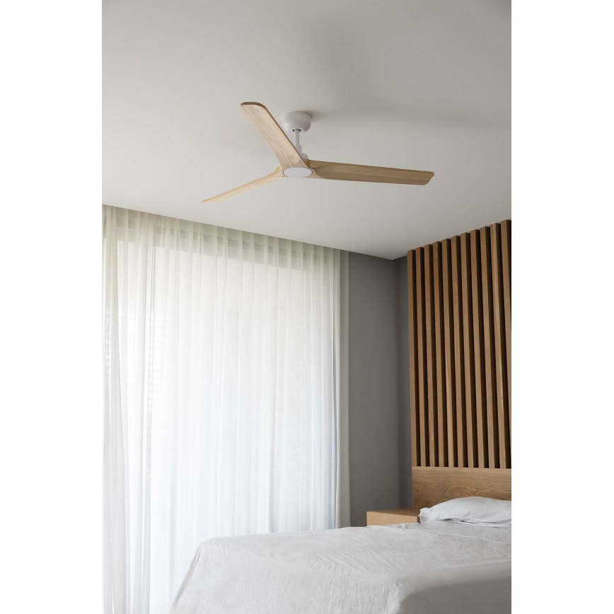 FARO 33810WT - Ventilador de teto HEYWOOD L madeira/branco diâmetro 132 cm Wi-Fi Tuya + controlo remoto