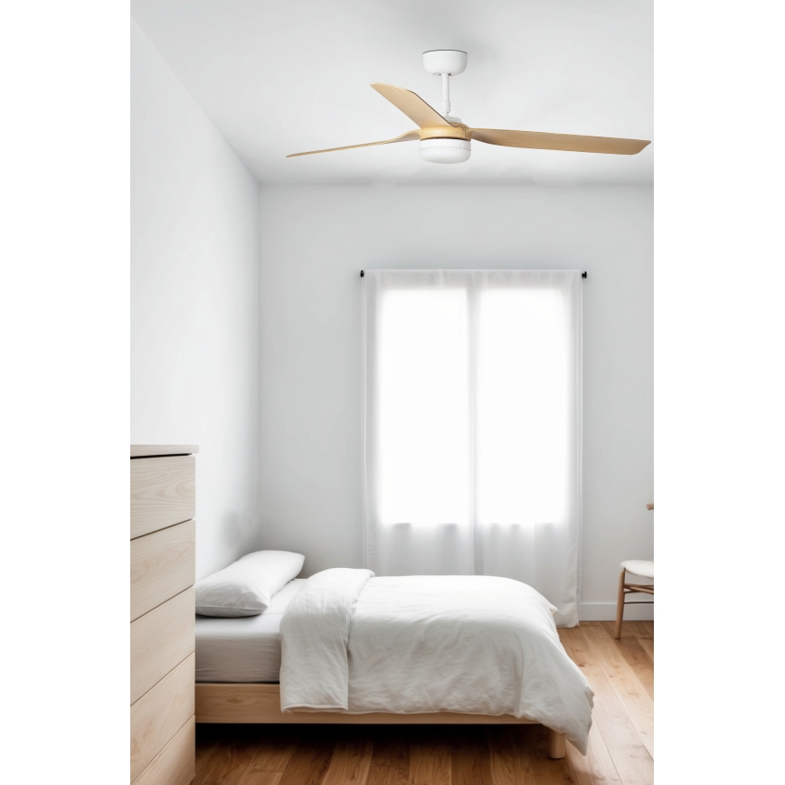 FARO 33816WT1S - Ventilador de teto LED dimerizável PUNT M LED/18W/230V 2700/3000/4000K Ø 132 cm bege/branco Wi-Fi Tuya + controlo remoto