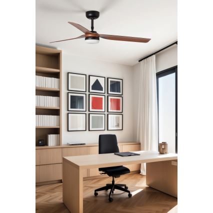 FARO 33817WT-21 - Ventoinha de teto LED com regulação PUNT M LED/18W/230V castanho/preto diâmetro 132 cm Wi-Fi Tuya + comando
