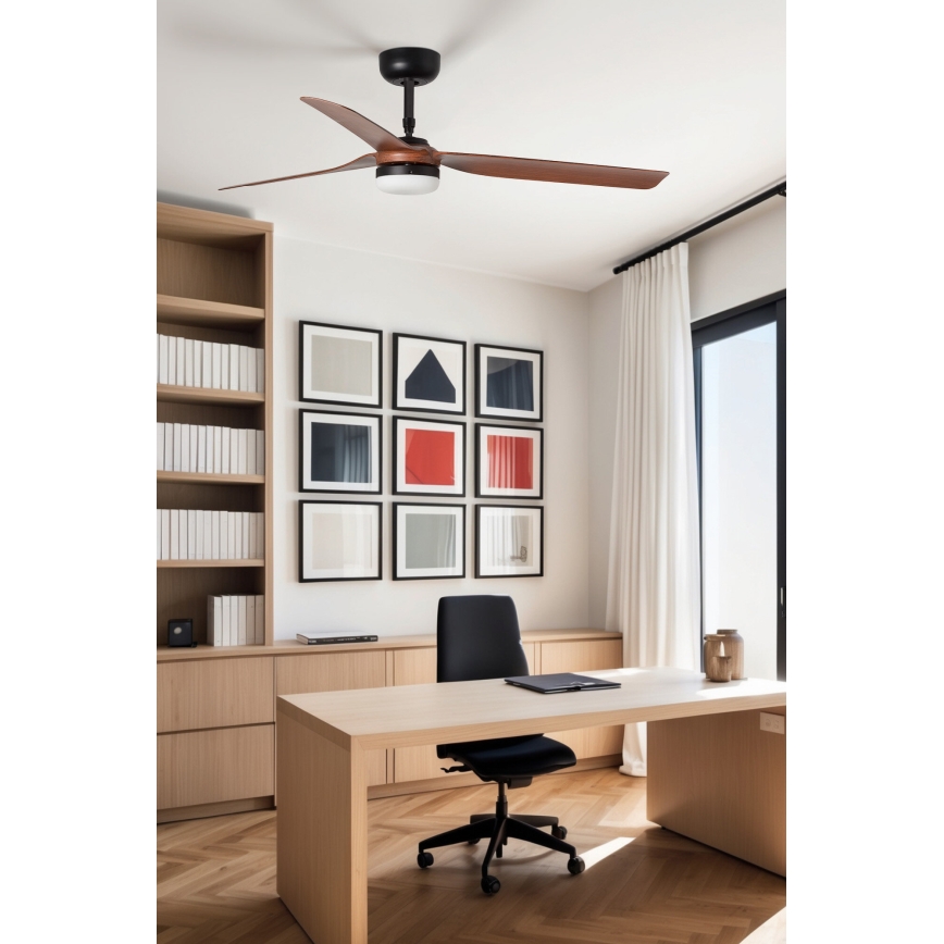 FARO 33817WT-21 - Ventoinha de teto LED com regulação PUNT M LED/18W/230V castanho/preto diâmetro 132 cm Wi-Fi Tuya + comando
