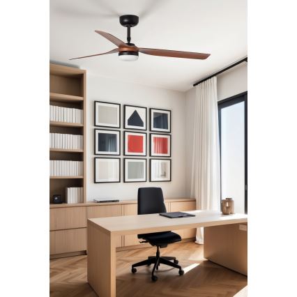 FARO 33817WT1S - Ventilador de teto LED dimerizável PUNT M, 18W/230V, 2700/3000/4000K, diâmetro 132 cm, castanho/preto, Wi‑Fi Tuya + comando remoto